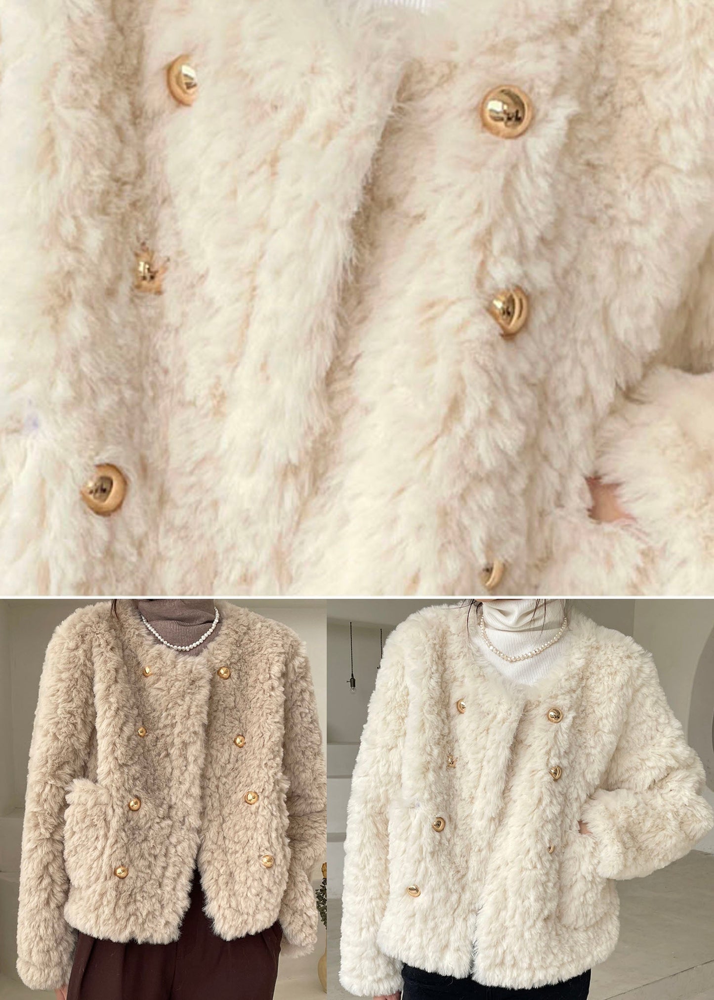 Khaki Pockets Faux Fur Winter Coats Winter