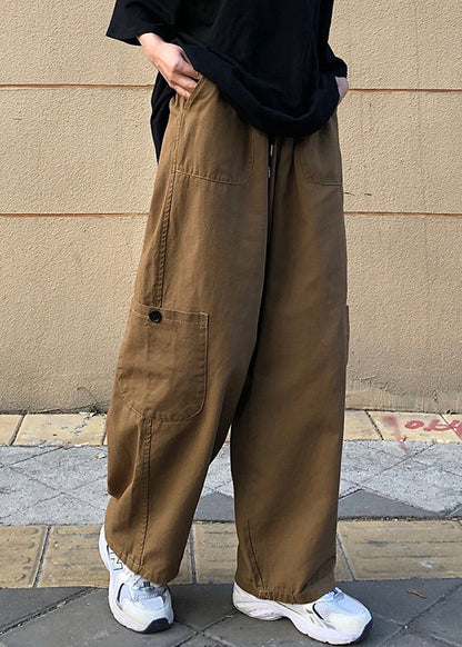 Khaki Pockets Cotton Pants Summer