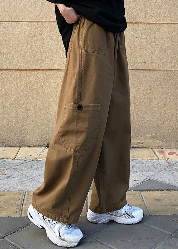 Khaki Pockets Cotton Pants Summer
