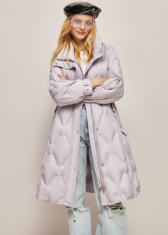 Khaki Stand Collar Zip Up Warm Duck Down Winter Cinch Coats