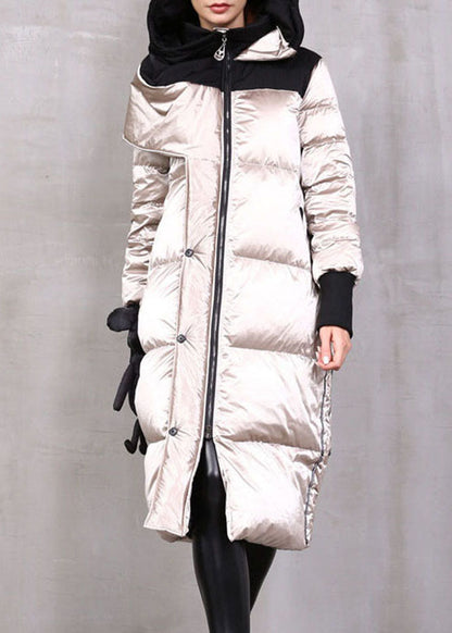 Khaki Zip Up Patchwork Duck Down Winter Down Coat