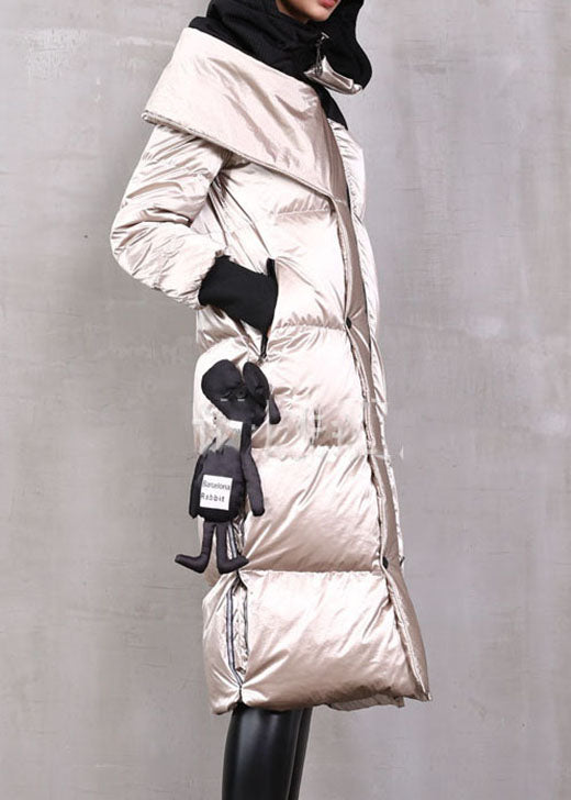 Khaki Zip Up Patchwork Duck Down Winter Down Coat