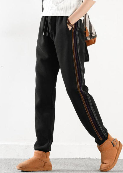 Lake Blue Elastic Waist Pockets Warm Fleece Harem Pants Winter