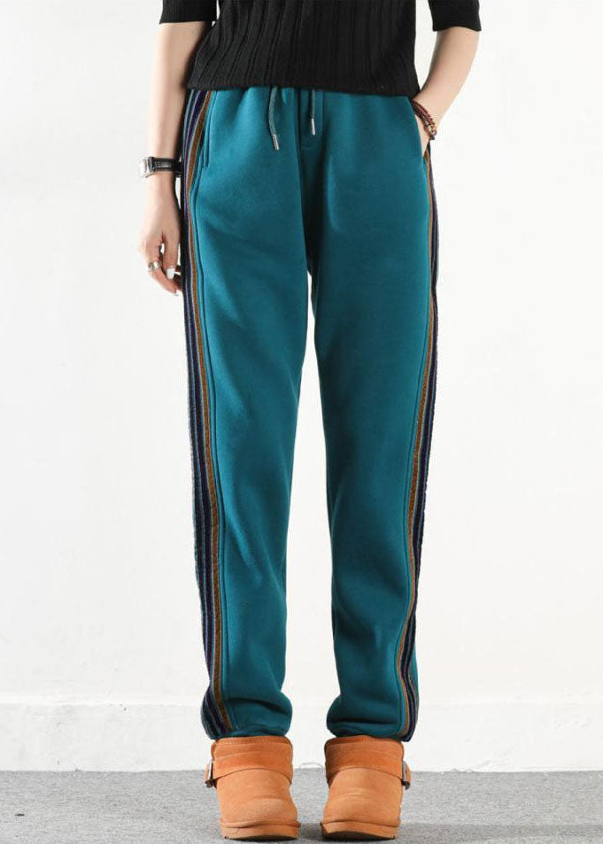 Lake Blue Elastic Waist Pockets Warm Fleece Harem Pants Winter