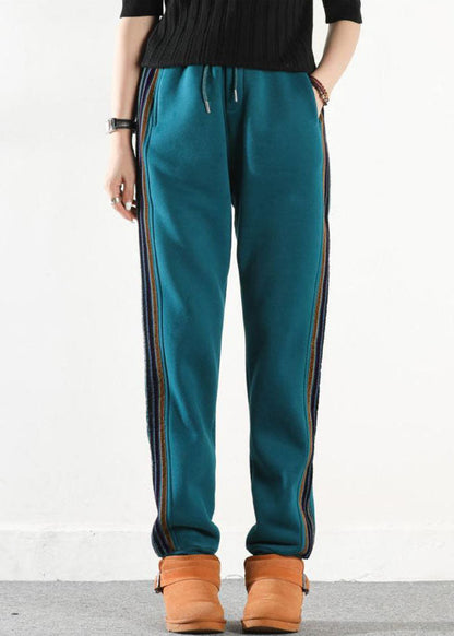 Lake Blue Elastic Waist Pockets Warm Fleece Harem Pants Winter