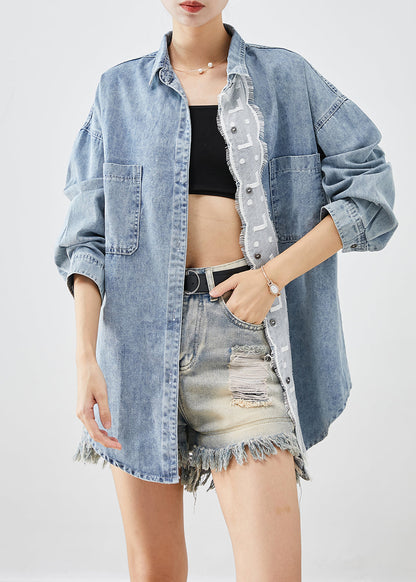 Light Blue Oversized Patchwork Denim Coats Fall