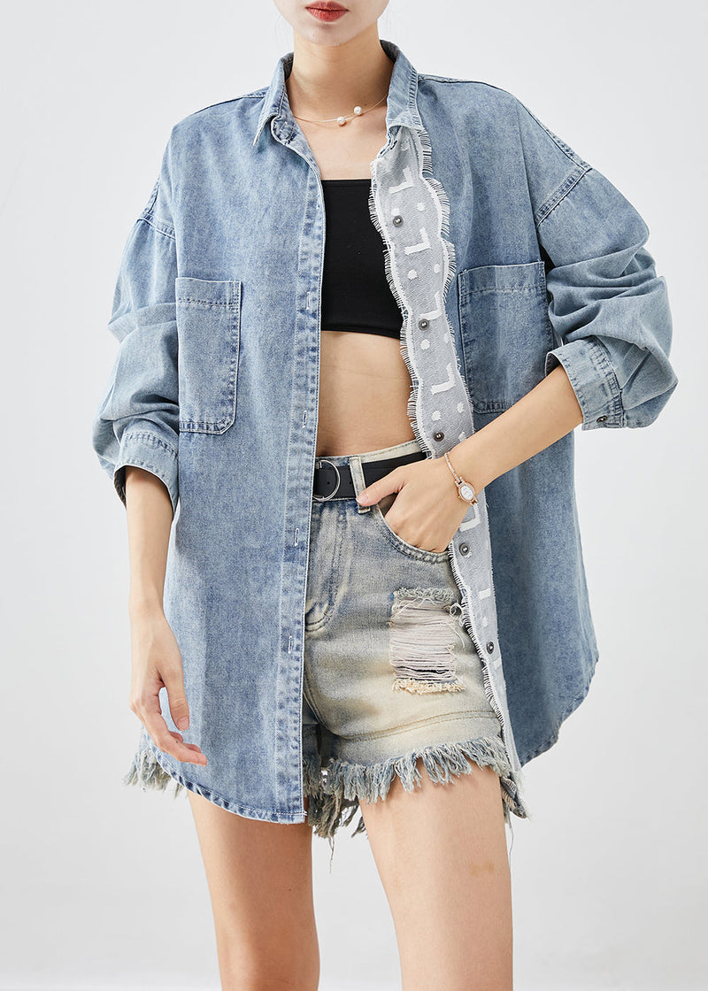 Light Blue Oversized Patchwork Denim Coats Fall