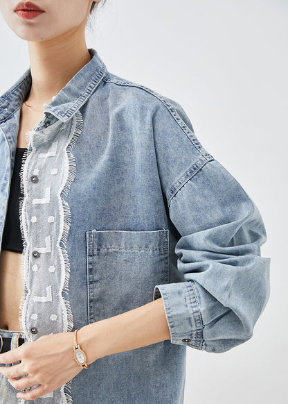 Light Blue Oversized Patchwork Denim Coats Fall