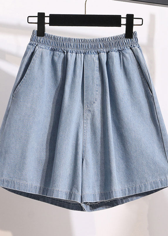 Light Blue Pockets Patchwork Denim Shorts Summer