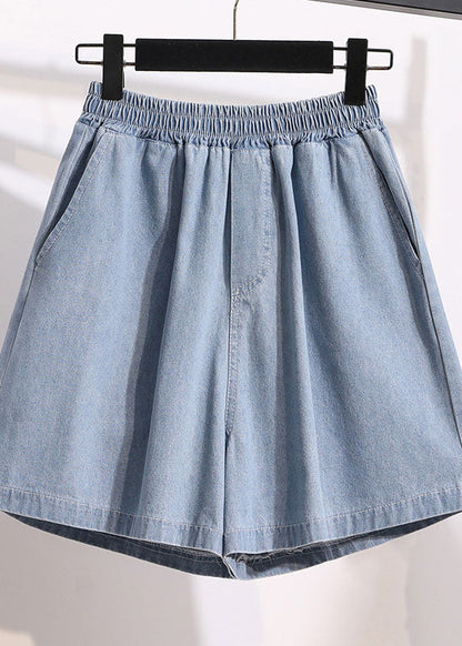 Light Blue Pockets Patchwork Denim Shorts Summer