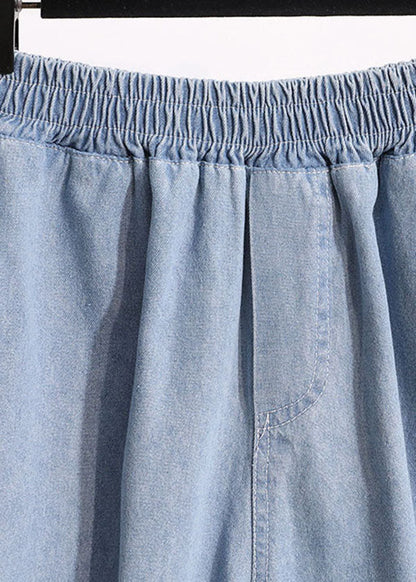 Light Blue Pockets Patchwork Denim Shorts Summer