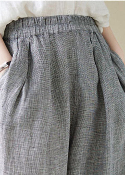 Light Grey Elastic Waist Linen Lantern Pants Summer