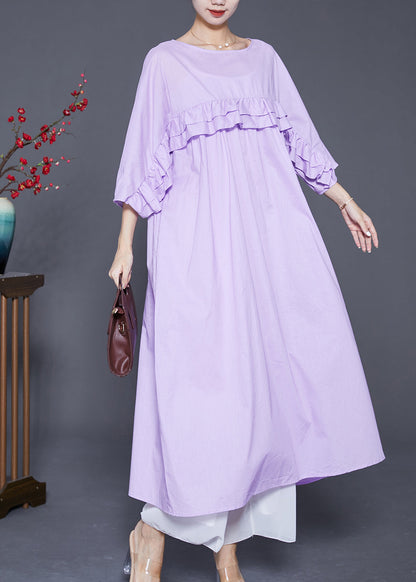 Light Purple Ruffled Patchwork Cotton Dress Bracelet Sleeve