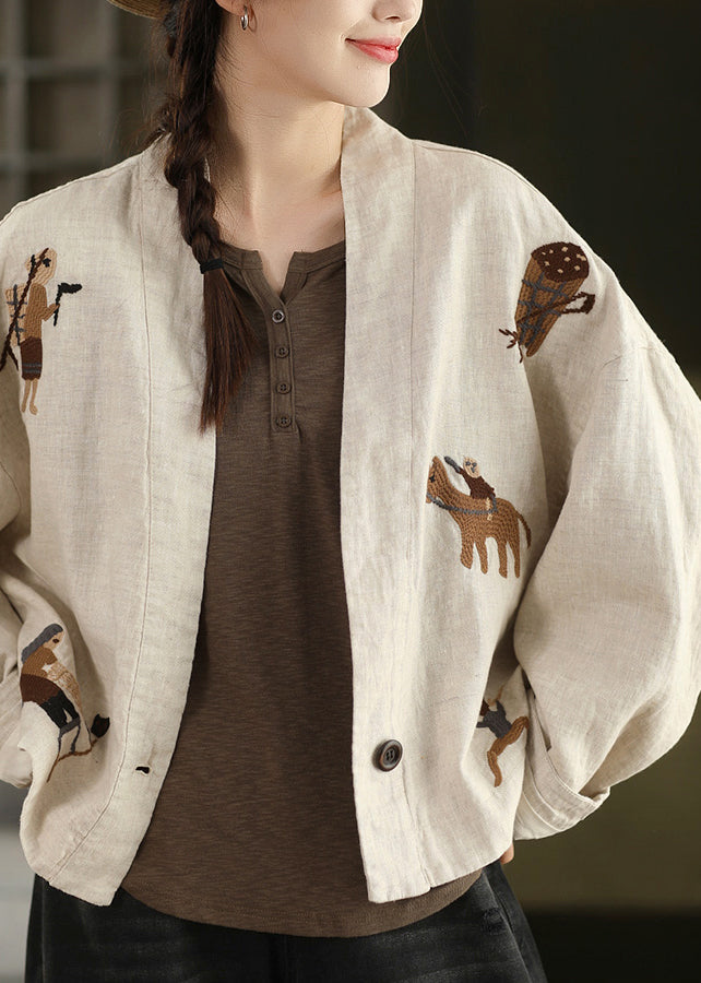 Linen Embroidered Button Cozy Coats Spring