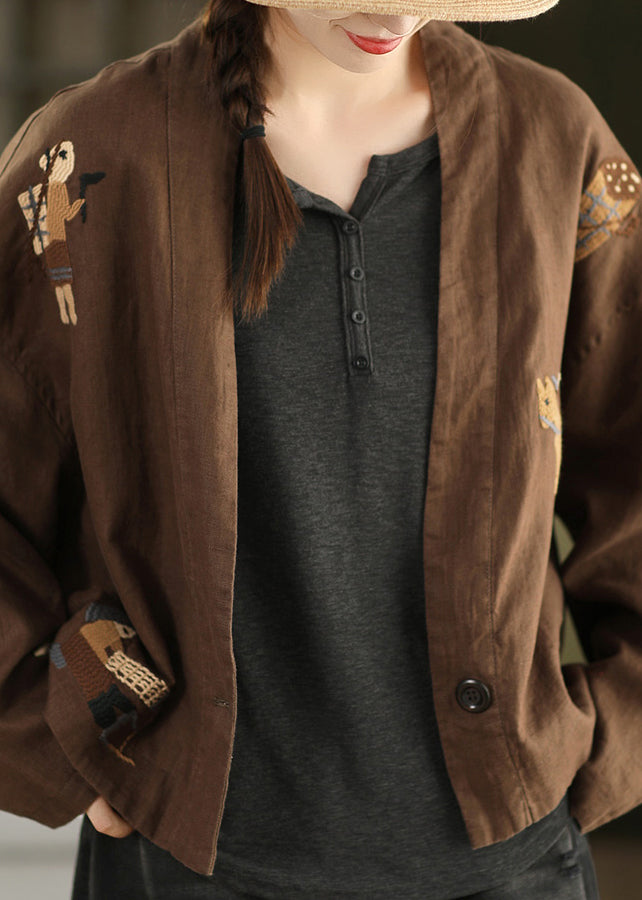 Linen Embroidered Button Cozy Coats Spring