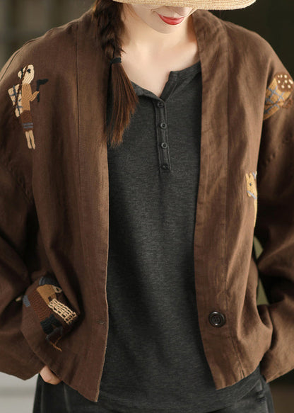 Linen Embroidered Button Cozy Coats Spring