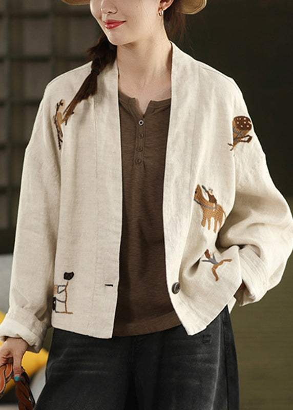 Linen Embroidered Button Cozy Coats Spring