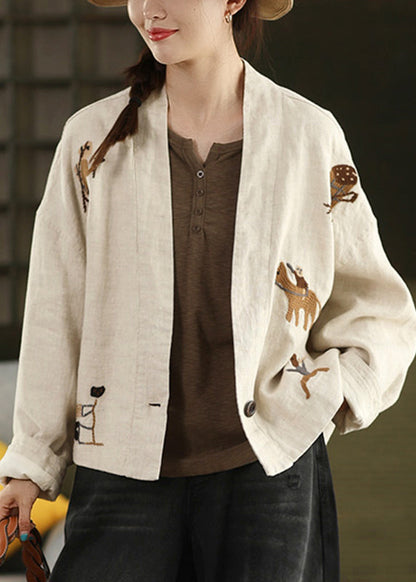 Linen Embroidered Button Cozy Coats Spring