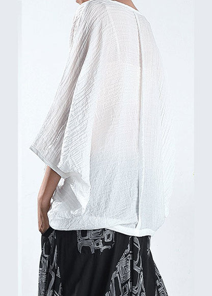 Loose White Asymmetrical Shirt Half Sleeve
