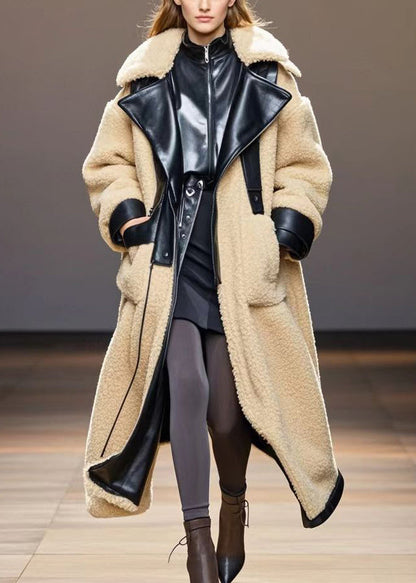Milk White Oversized Patchwork Fleece Wool Trench Winter