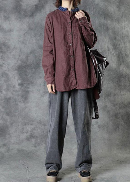 Plus Size Mulberry O-Neck Button Fall Top Long Sleeve