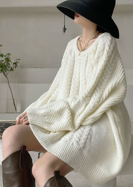 Natural White Cable Knit Dress Winter