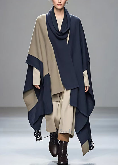 Navy Asymmetrical Patchwork Cotton Coats Fall