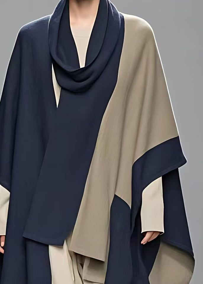 Navy Asymmetrical Patchwork Cotton Coats Fall