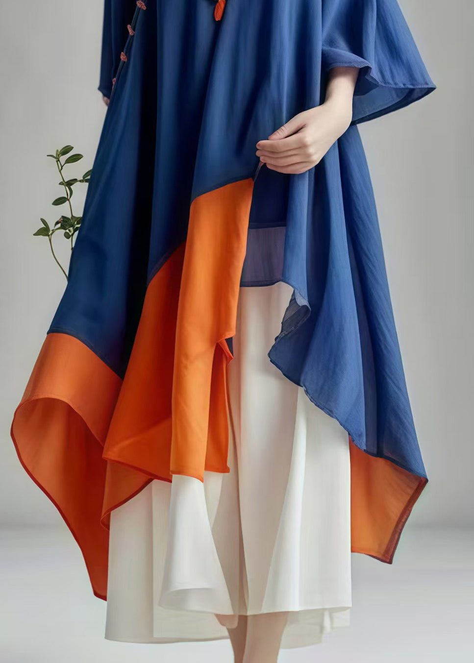 Navy Asymmetrical Patchwork Cotton Dress Summer