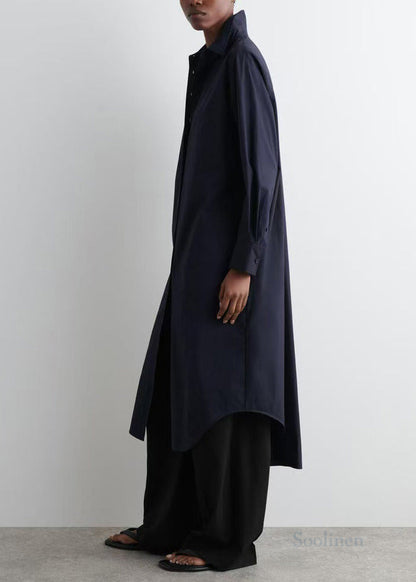 Navy Peter Pan Collar Cotton Long Shitrs Tunic Dress Spring