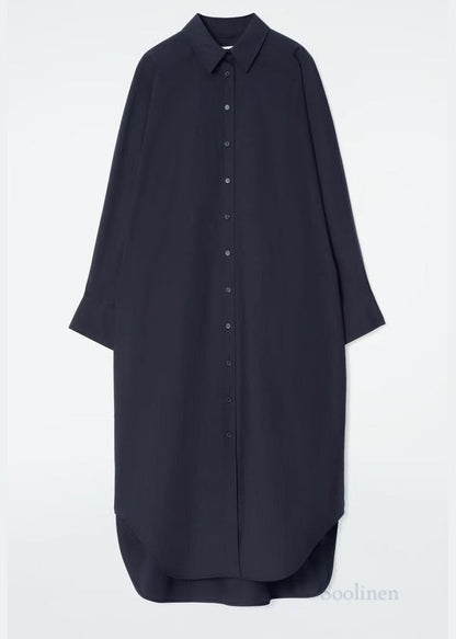 Navy Peter Pan Collar Cotton Long Shitrs Tunic Dress Spring