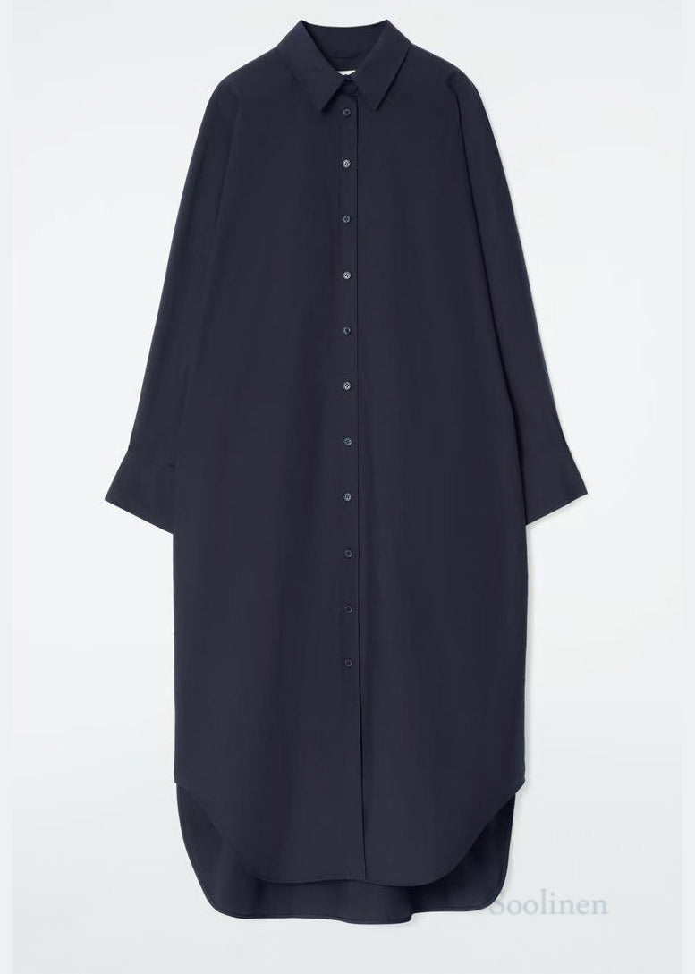 Navy Peter Pan Collar Cotton Long Shitrs Tunic Dress Spring