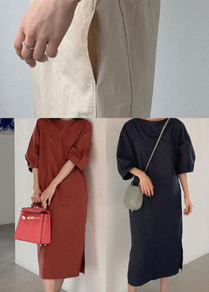 Navy Pockets Cotton Dresses Spring