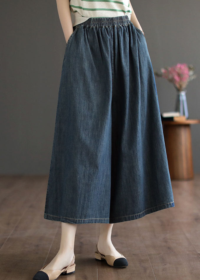 Navy Pockets Crop Pants Skirt Summer