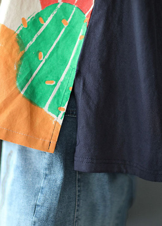 Navy Print Side Open Shirt Top Half Sleeve