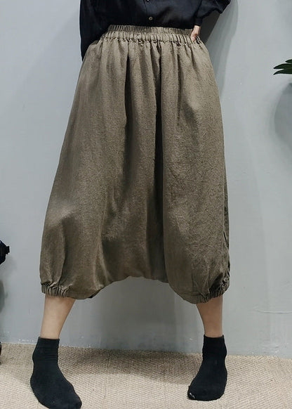 Navy Elastic Waist Linen Harem Pants Spring