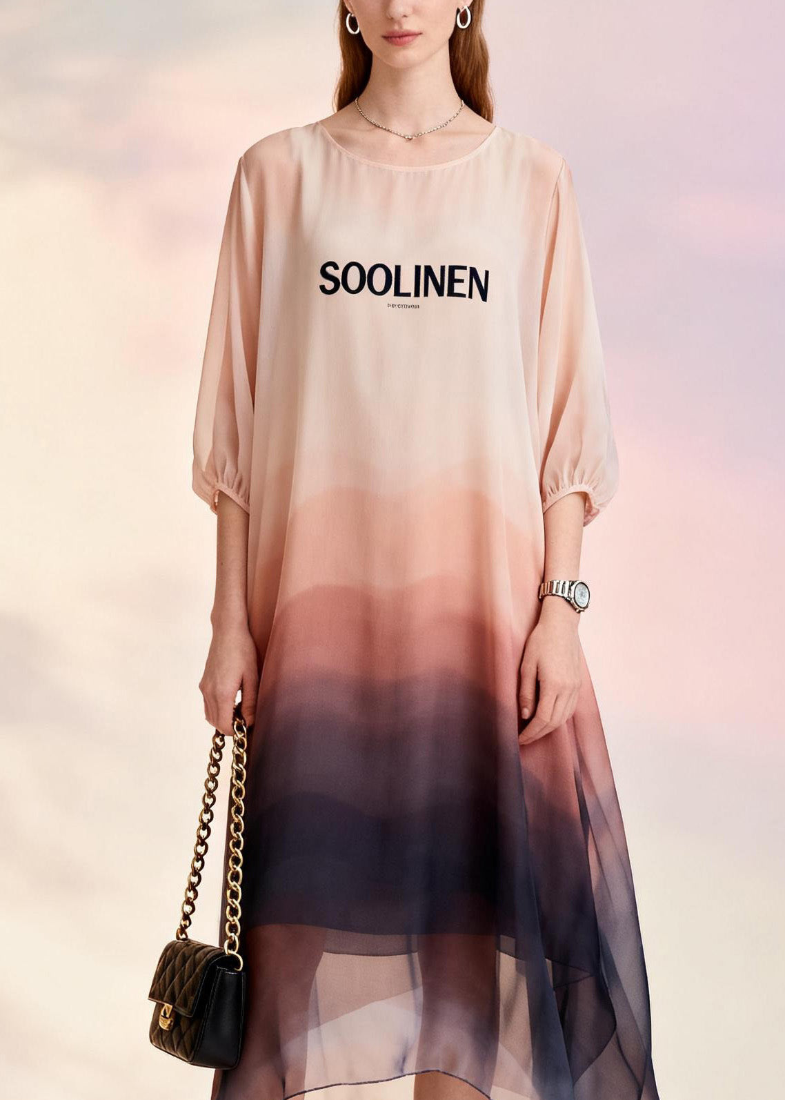 O Neck Print Chiffon Dresses Summer