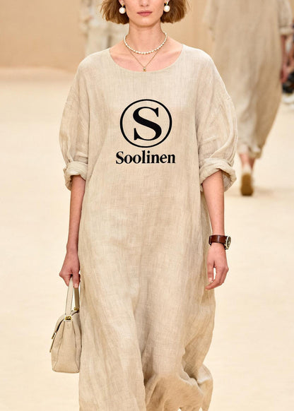 O Neck Print Linen Maxi Dresses Summer