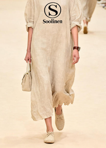 O Neck Print Linen Maxi Dresses Summer