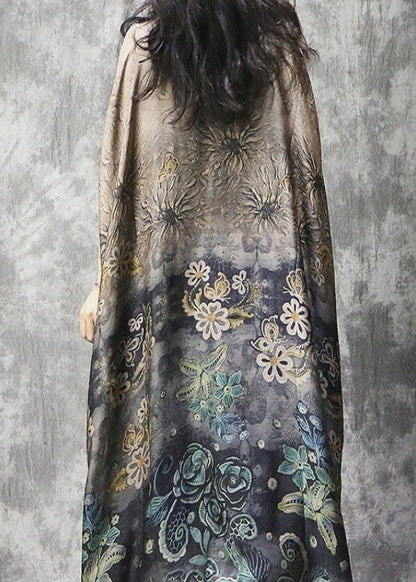 O-neck Print Silk Vacation Dress Batwing Sleeve