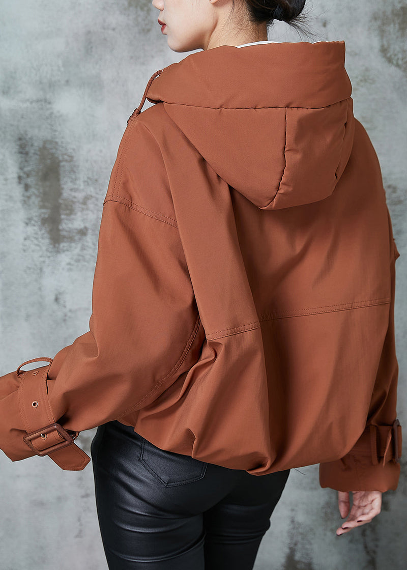 Orange Hooded Pockets Duck Down Jacket in Winter