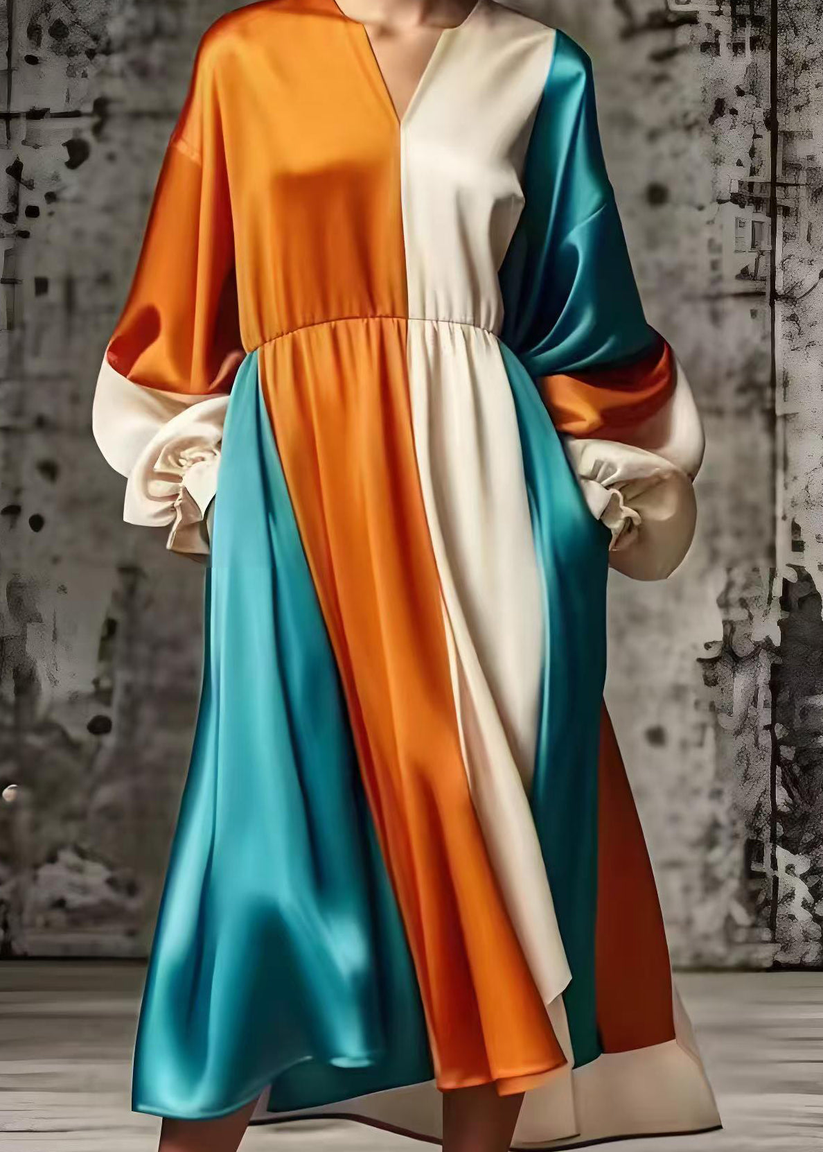 Orange Oversized Patchwork Silk Vacation Dresses Spring