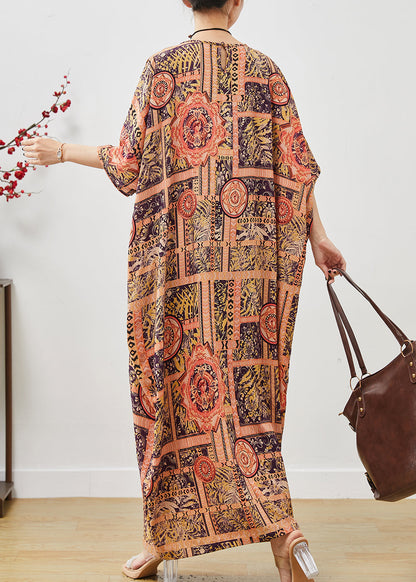 Orange Oversized Print Cotton Vacation Dress Summer