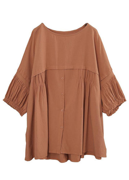 Orange Patchwork Batwing Sleeve Cotton Shirt Tops Summer
