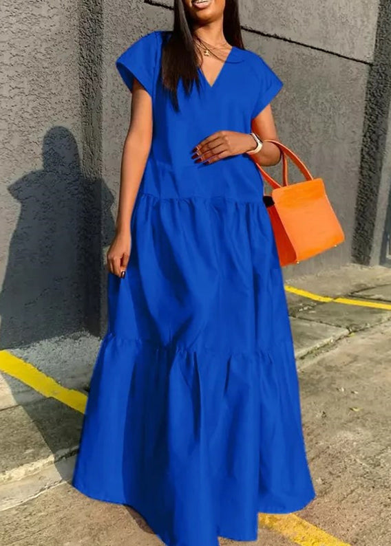 Orange V Neck Patchwork Long Dress Summer