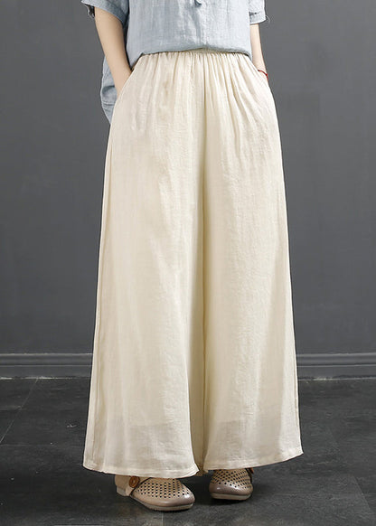 Peacock Blue Pockets Elastic Waist Linen Wide Leg Pants Fall