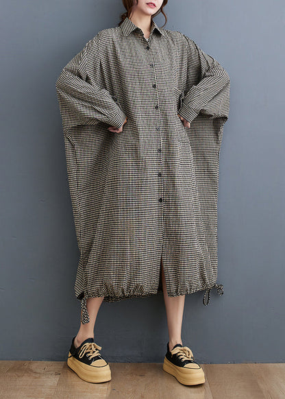 Peter Pan Collar Plaid Cotton Shirts Dress Spring
