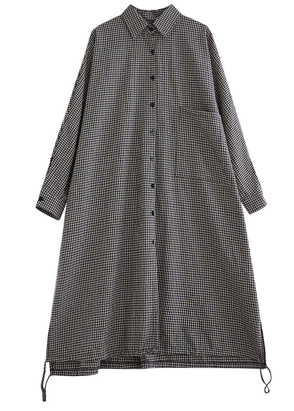 Peter Pan Collar Plaid Cotton Shirts Dress Spring
