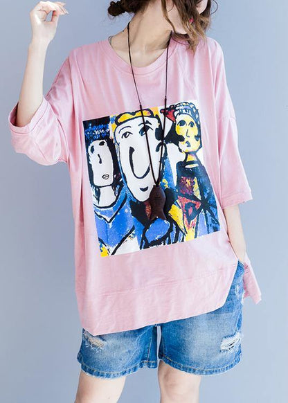 Pink Graphic Half Sleeve Cotton Summer Top