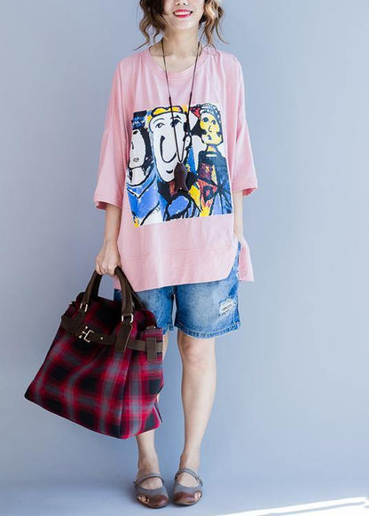 Pink Graphic Half Sleeve Cotton Summer Top